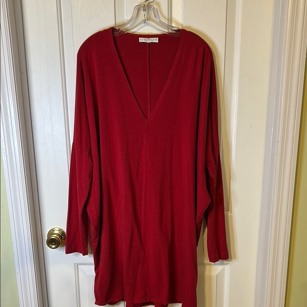 bryn Walker Red V-Neck Long Sleeve Top. Size S. Organic cotton, bamboo, spandex